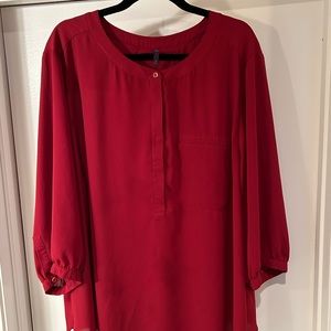 NYDJ 3/4 Sleeve Split Neck Blouse in Deep Red - Size 3X